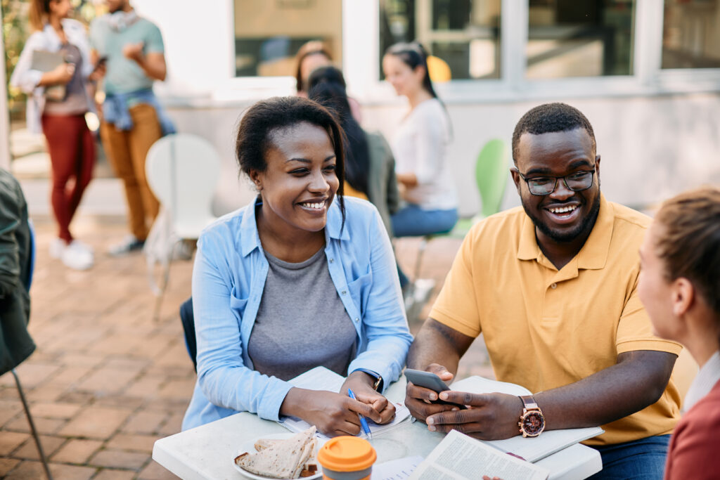 Sales professionals engaging with potential customers in a community.
